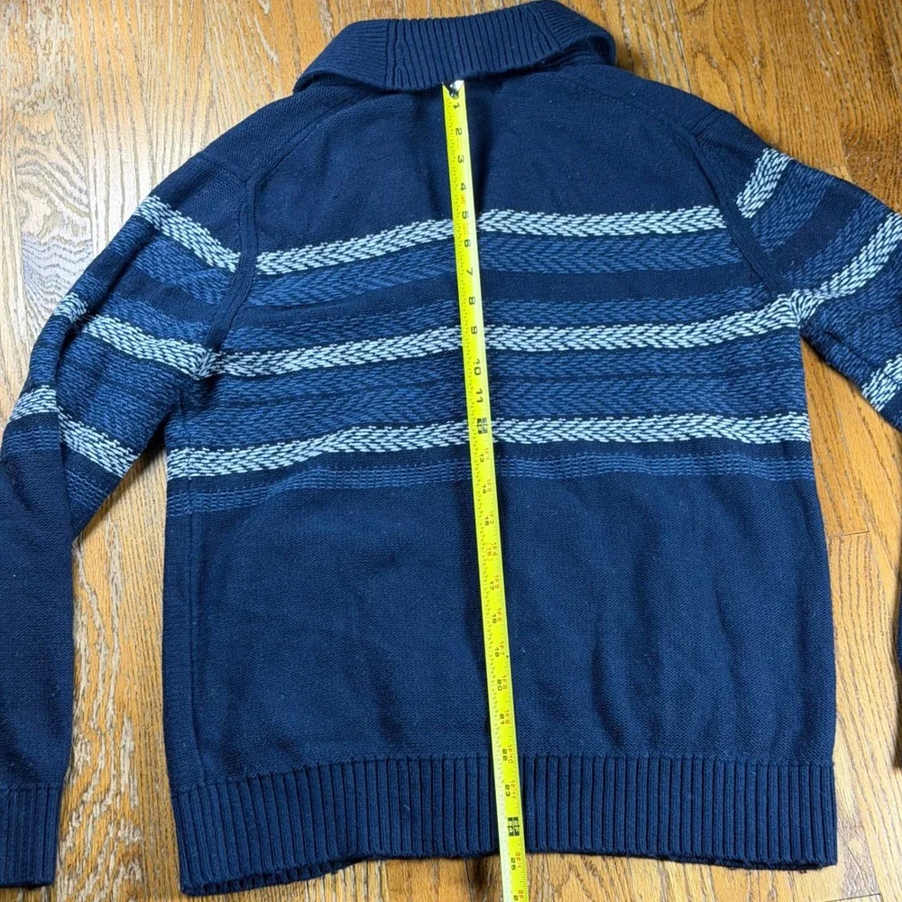 Banana Republic Mens Navy Blue Striped Shawl Collar Cardigan Sweater Large Wool